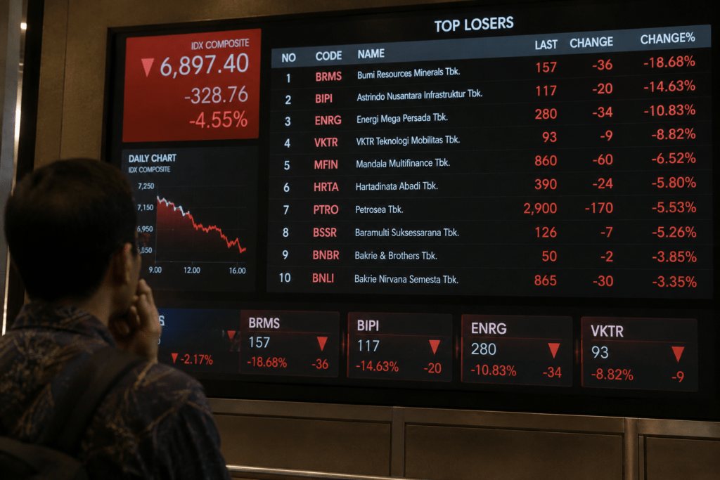 Emiten Grup Bakrie Dominasi Top Losers Sepekan, BRMS hingga BIPI Tertekan