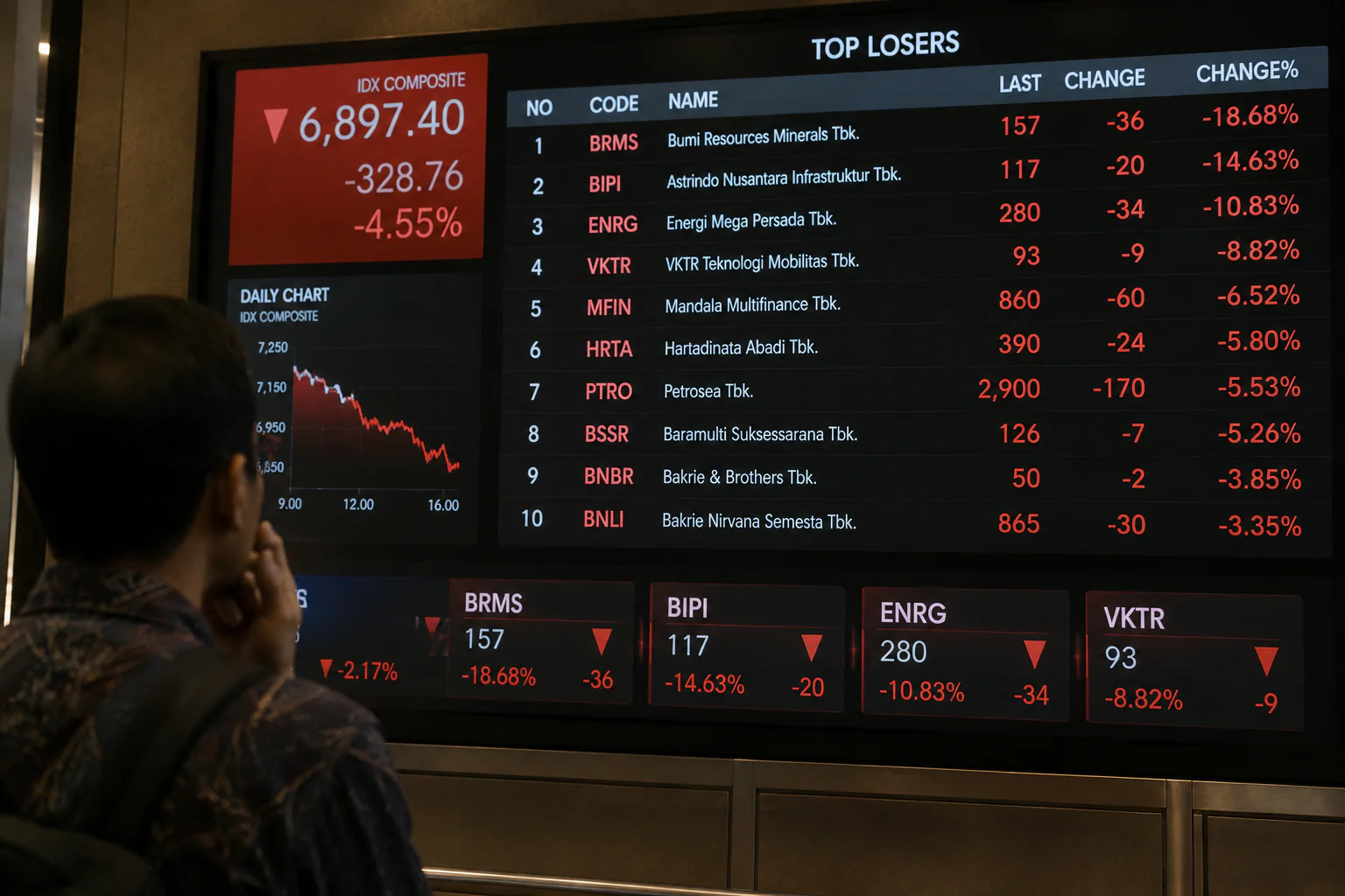 Emiten Grup Bakrie Dominasi Top Losers Sepekan, BRMS hingga BIPI Tertekan