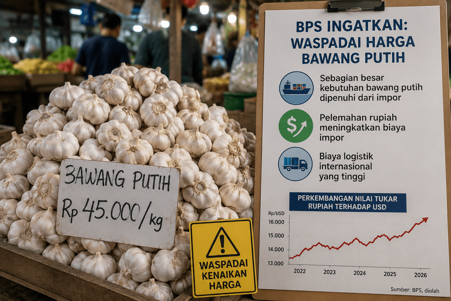 BPS Ingatkan Harga Bawang Putih, Rupiah Lemah dan Biaya Logistik Jadi Pemicu